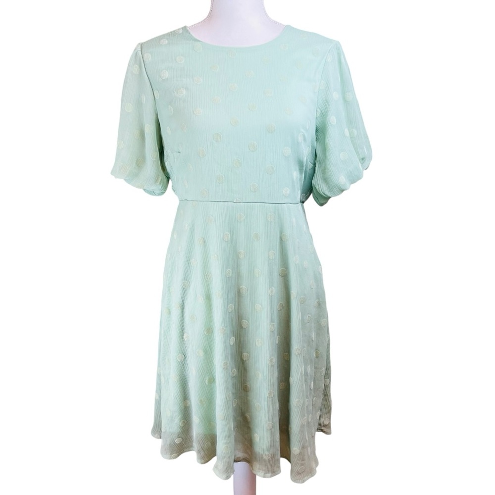 MIMI & DAPNE Light Green Polka Dot Dress Sz‎ S Short Sleeve Church Easter Spring
